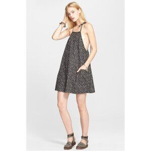 Free People Everlong Trapeze Cotton Mini Dress in Black Combo Size XS EUC